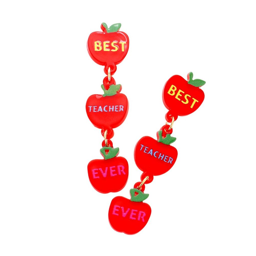 BEST TEACHER EVER Dangling Apple Earrings